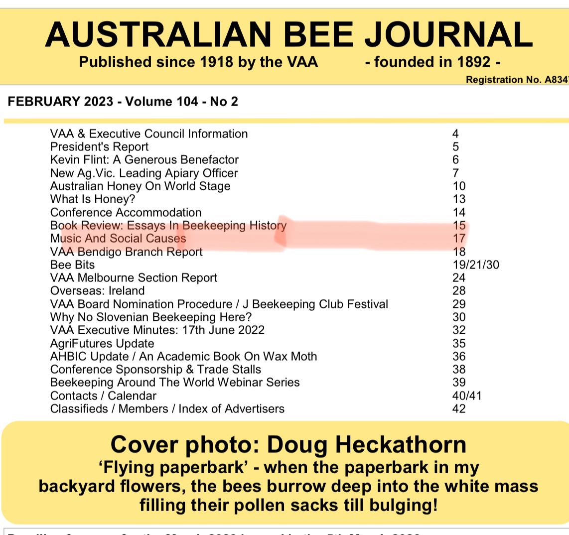 Bee Journal table of content